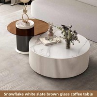 Vente chaude dessus en marbre 2 pièces ensembles de Table en verre avec tiroir de rangement rond blanc Table basse en béton