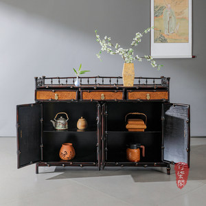Bamboo Tea Cabinet Lacquered Bamboo <b>Storage</b> <b>Sideboard</b> Chinese Style Display Cabinet - Product Image 3