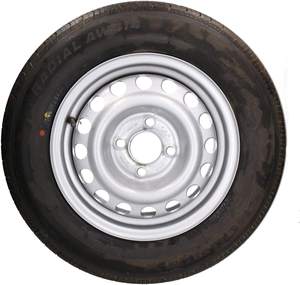 Nouveau <span class=keywords><strong>pneu</strong></span> <span class=keywords><strong>de</strong></span> <span class=keywords><strong>remorque</strong></span> en acier au carbone 155/80 R13 avec jante 84N 500 kg |   100 mm PCD 4 goujons |   Vente directe d'usine - Product Image 1