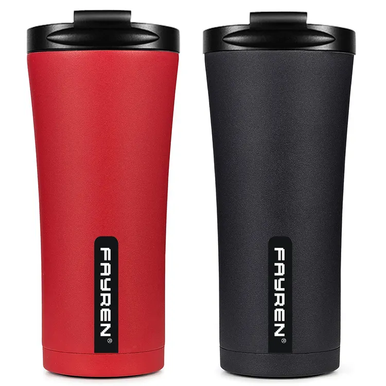 Copo térmico inox de parede dupla, caneca térmica de aço inoxidável com tampa flid para viagem