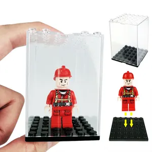 Mini caixa de armazenamento transparente, bloco de construção à prova de poeira, brinquedos para crianças, figura de bloco de construção, display de tey, menino, tijolos, brinquedos