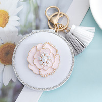 Porte-clés créatif en cuir, miroir de maquillage portable, mini miroir rond, petite fleur, miroir de poche personnalisé, outil de beauté cosmétique, cadeau