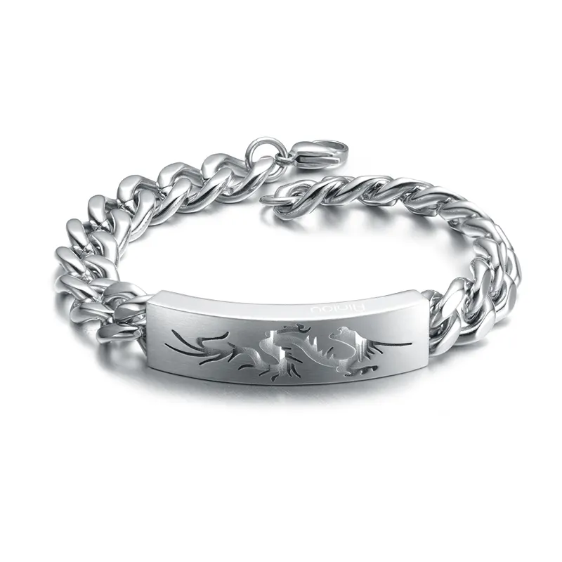 Pulseira de dragão de joias personalizadas, design gravado oco masculino pulseira de aço inoxidável