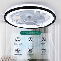 Ventilateur de plafond LED moderne et minimaliste pour chambre et bureau, oscillant, trois couleurs, variateur d'intensité, commande intelligente, ultra-simple