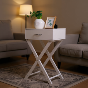 Modern X-Shape <b>Side</b> Table With Drawer White Living Room Furniture - Product Image 2
