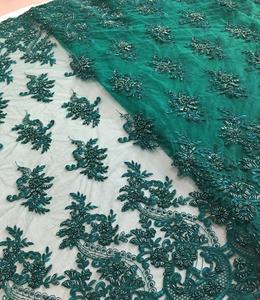 सबसे अच्छा बेच उच्च गुणवत्ता हरी कढ़ाई tulle भारी मनके फीता कपड़े/थोक के लिए कपड़े पार्टी पोशाक - Product Image 3