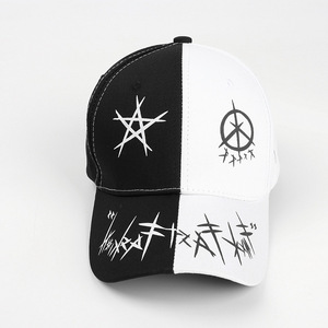 LUELAN <b>Baseball</b> <b>Cap</b> Unisex 100% Cotton Canvas <b>Black</b> White Contrast Color Pentagram Graffiti Print Spring Summer Fashion - Product Image 2