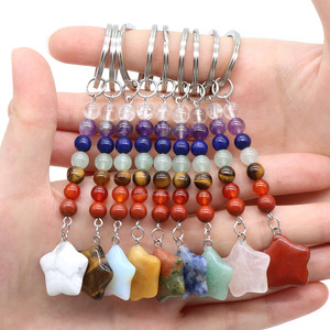 Pha Lê Sao <span class=keywords><strong>Keychain</strong></span> Với 7 Chakra Đá Tự Nhiên Bead Quyến Rũ Đá Quý Vòng Chìa Khóa Cho Xe Ví Ba Lô Móc Chìa Khóa - Product Image 2
