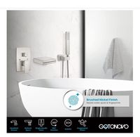 Robinet de douche cascade pour lavabo et baignoire, en laiton poli plaqué or, avec commande encastrée, jet pluie doux et triple poignée