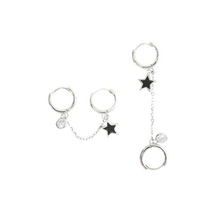 Star Huggie Earrings With Chain And Zircon Studs For Women Everyday Wear - Product Image 5