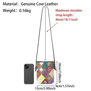 AndoBag Color Stitching Plaid Shoulder <b>Bags</b>, Genuine Leather <b>Mobile</b> <b>Phone</b> <b>Bag</b> for Women, Magnetic Closure 1903 - Product Image 2