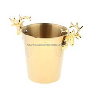 Seau à vin en acier inoxydable avec poignée pour visage de cerf Seau à champagne en métal élégant avec fonction de seau à glace - Product Image 2