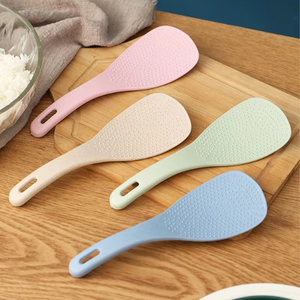 ช้อนตักข้าวแบบไม่ติดกระทะ เป็นมิตรกับสิ่งแวดล้อม ใช้ซ้ำได้ ทำจากฟางข้าวสาลีและพลาสติก PP พร้อมลายลายนูน สำหรับใช้ในครัวเรือน หม้อหุงข้าวไฟฟ้า - Product Image 3