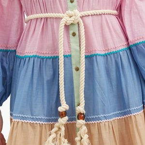 Abito lungo a strisce colorate con cintura in corda e bottoni frontali, casual da donna, a maniche lunghe - Product Image 5