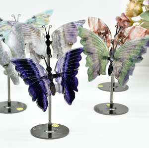 Vente en gros Nouvel arrivage d'agate mousse en cristal naturel Artisanat ailes d'ange papillon Ailes de cristal pour la décoration intérieure - Product Image 5