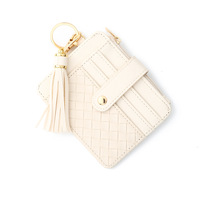 Dompet Kartu Kulit PU Logo Kustom Wanita, Gantungan Kunci Gelang Manik Silikon, Dompet Koin Mini Clutch