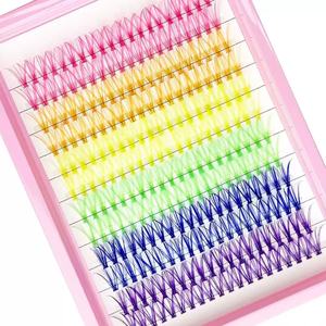 Extensions de <span class=keywords><strong>cils</strong></span> individuelles colorées en soie épaissie, faux <span class=keywords><strong>cils</strong></span> verts, violets, bleus, roses, oranges, jaunes pour l'amélioration de la beauté - Product Image 2
