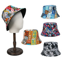 Chapeau Bob Rétro Unisexe en Coton Imprimé Plaque d'Immatriculation, Respirant à Large Bord, Protection Solaire, pour l'Été, Quotidien, Extérieur, Plage, Style Pêcheur Urbain