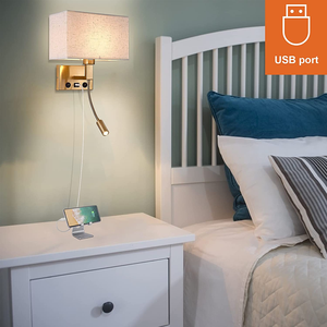Lampe murale de chevet d'hôtel, lumière de lecture LED nordique, port de charge USB, applique murale intérieure avec revêtement en tissu pour tête de lit de <span class=keywords><strong>chambre</strong></span> - Product Image 5