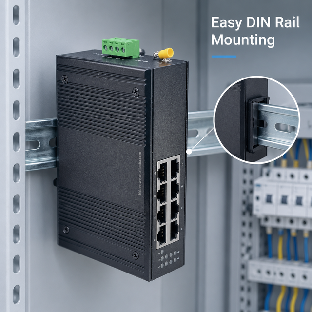 8 Port Unmanaged Industrial Ethernet Switch DIN Rail Mount 10/100Mbps IEEE802.3AF/AT IP40 PoE Industrial Network Switch