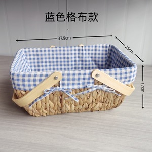 Cestas de Picnic al por Mayor, Rectangulares, Tejidas de Paja, con Asas de Madera, Forro a Cuadros Blanco, Azul y Rojo, Cesta de Almacenamiento Práctica - Product Image 2
