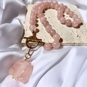 <span class=keywords><strong>Collana</strong></span> girocollo con perline di quarzo rosa, <span class=keywords><strong>collana</strong></span> con ciondolo in pietra grezza, regalo di gioielli <span class=keywords><strong>per</strong></span> <span class=keywords><strong>lei</strong></span> - Product Image 2