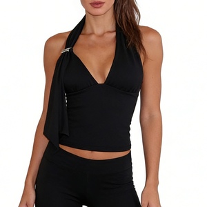 Top court à col halter pour <span class=keywords><strong>femme</strong></span> - <span class=keywords><strong>Décolleté</strong></span> profond en V - Détail boucle - Sans manches - Coupe ajustée - Débardeur - Veste - Sehe Fashion - Product Image 1
