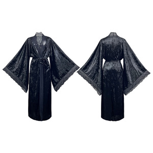 Jubah mandi beludru panjang wanita, pakaian tidur nyaman lembut dengan lengan panjang dan sabuk seksi untuk pengantin warna polos - Product Image 4