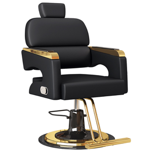 Nouveau fauteuil de coiffure avec base dorée réglable, fonction inclinable, revêtement en cuir synthétique PU pour instituts de beauté et salons de coiffure - Product Image 1