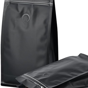 Sacs d'emballage alimentaire en papier kraft biodégradable à fond plat avec valve, impression personnalisée, 8 côtés scellés, fermeture éclair, pour grains de café - Product Image 1