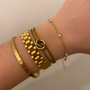 批发简约奢华钻石PVD镀金不锈钢饰品可堆叠开口袖口锆石星形手镯 - Product Image 4