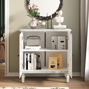 Vintage Hollow Carved Accent <b>Cabinet</b> 2 Door <b>Display</b> Storage <b>Sideboard</b> Symmetrical Floral Design Adjustable Shelf - Product Image 4