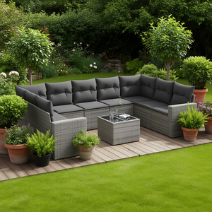 Ensemble de canapés de jardin en rotin gris 6 places, mobilier d'extérieur résistant aux intempéries, design contemporain, structure en osier - Product Image 2