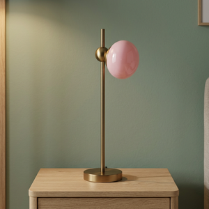 PT24009 Modern Living Room Round Pink Glass Lampshade G9 Lampholder 110-240V Plating Brass Base Electric Table Lamp - Product Image 2