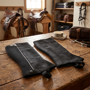 Ammara Demi-chaps d'équitation anglais en cuir véritable de haute qualité pour homme, personnalisables, avec fermeture éclair robuste, confort et durabilité, lavables en machine - Product Image 3