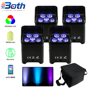 4 projecteurs PAR intelligents à piles 6x18W RGBWA+UV avec sac, contrôle WiFi pour éclairage de scène DJ - Product Image 1