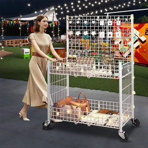 Carrito de Venta Móvil Plegable Ray, Carro Metálico con Estantes de Exhibición, Estantes de Rejilla Móviles para <span class=keywords><strong>Ropa</strong></span> y Puestos de Venta - Product Image 1