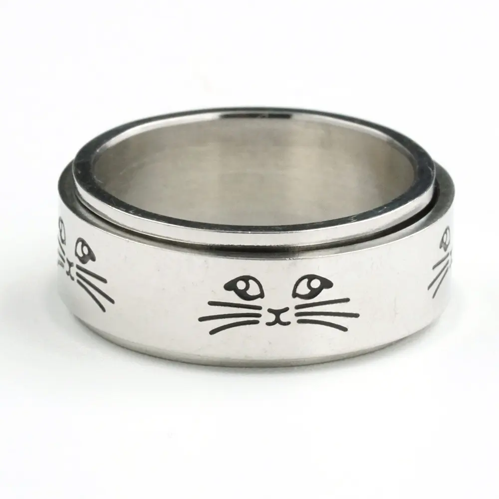 Stress Relief Rotatable Stainless Steel Cat Jewelry Mood Ring
