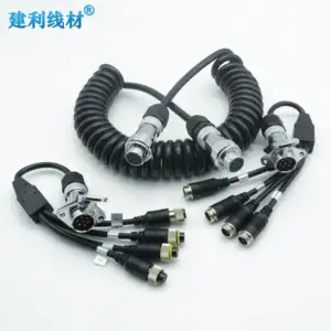 7Pin Trailer Coil Cable Set For 4-Channel Camera Display - Muti Camera Cable For Trailer Truck Rearview Camera System