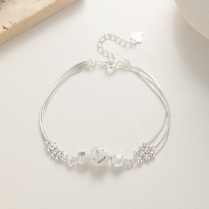 Bracelet à perles porte-bonheur multicouches en argent sterling S925, bijoux fins minimalistes et tendance, chaîne réglable, cadeau pour femmes élégantes - Product Image 6
