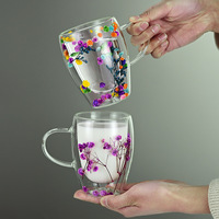 Tasse à Café Double Paroi à Fleurs Séchées, en Verre Borosilicate, Idéale pour le Thé ou les Cadeaux