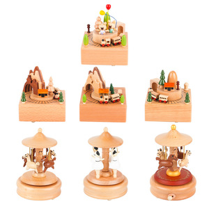 Boîte à musique en bois pour gâteau d'anniversaire avec lapin et train, cadeau musical rotatif à manivelle pour enfants, <span class=keywords><strong>Noël</strong></span> - Product Image 5