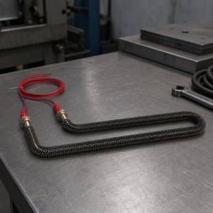 Elemento calefactor industrial de acero inoxidable en forma de L con aletas - Product Image 1