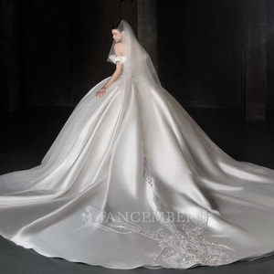 Robe de mariée de luxe Lsjj123 en satin ivoire perlé avec traîne, élégante robe de bal pour la mère de la mariée, grandes tailles - Product Image 6