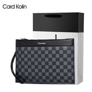 Túi cầm tay nam cỡ lớn, kiểu dáng phong cách cổ điển, chất liệu vải bố kẻ caro, có khóa kéo, thời trang, lót bằng chất liệu PU và polyester - Product Image 5