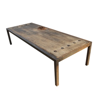 Cinese <span class=keywords><strong>vintage</strong></span> riciclato parte superiore della porta in legno di olmo ferro gamba tavolo da caffè in stile industriale - Product Image 1