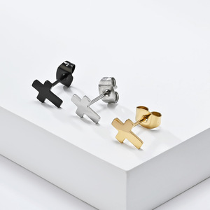 Cross <b>Stud</b> Earrings Gold <b>Titanium</b> Steel Unisex Fashion Jewelry - Product Image 2