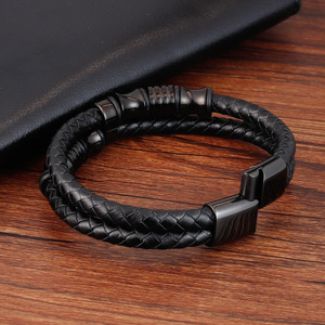 مشبك مغناطيسي من الفولاذ المقاوم للصدأ بتصميم كلاسيكي ، سوار مصنوع يدويًا من الجلد الطبيعي للرجال - Product Image 4