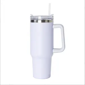 Sublimation Coffee to Go Mugs White with Metal Straw and Flip Lid 17 oz 4 Pack