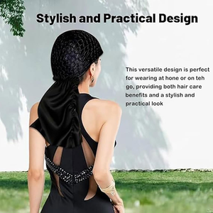 Bonnet de <span class=keywords><strong>nuit</strong></span> réversible en satin 2-en-1 avec <span class=keywords><strong>filet</strong></span> à <span class=keywords><strong>cheveux</strong></span> intégré et logo personnalisé pour femme – Soin capillaire - Product Image 6